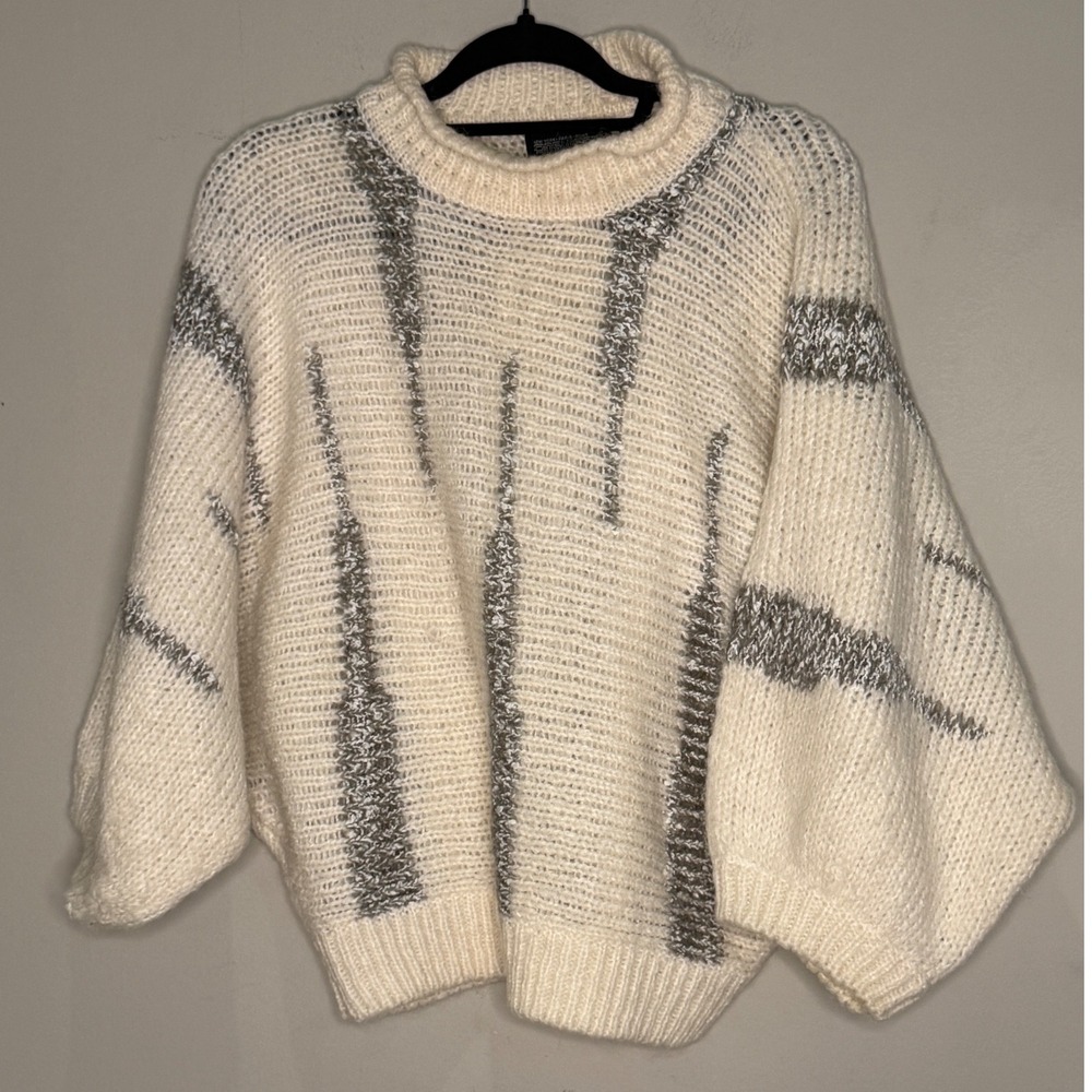 Vintage Answers Knit Sweater Stripe Crew Neck Medium Cozy Oversized Old Money